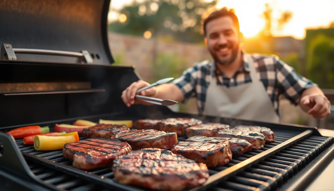 cooking steak tips on grill